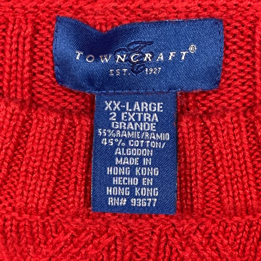 Towncraft Sweater Mens XXL Red Cable Knit Ramie Cotton Pullover Vintage 90s Crew